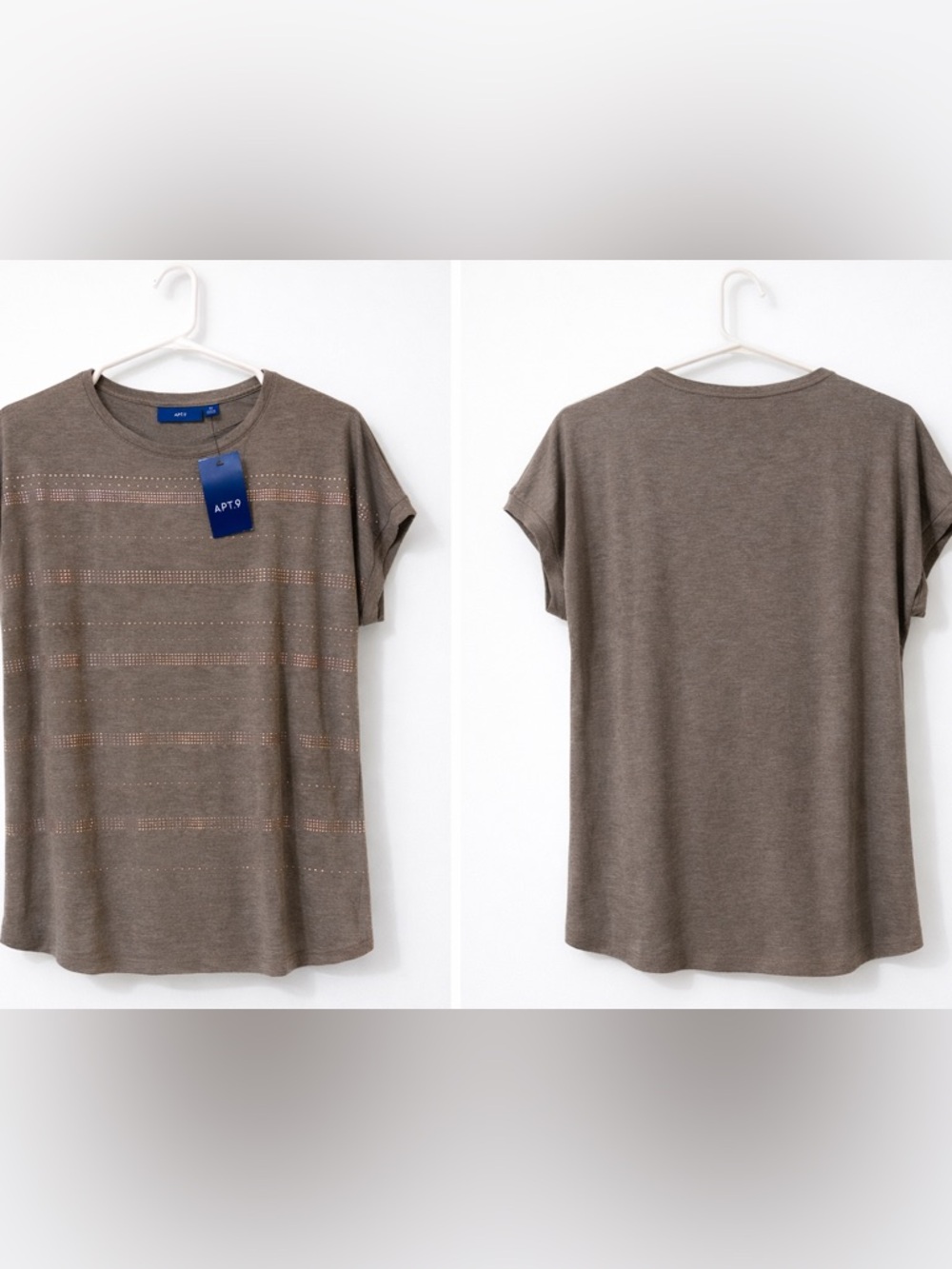 Apt. 9 Women's Taupe Short Sleeve Knit Top with Subtle Stripe Detail